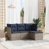Salon de jardin 4 pcs avec coussins gris résine tressée 