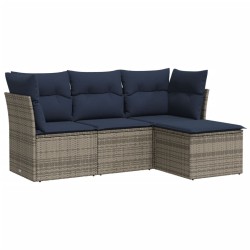 Salon de jardin 4 pcs avec coussins gris résine tressée 