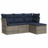 Salon de jardin 4 pcs avec coussins gris résine tressée 