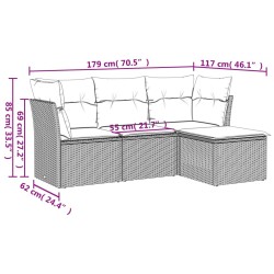 Salon de jardin 4 pcs avec coussins gris résine tressée 
