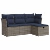 Salon de jardin 4 pcs avec coussins gris résine tressée 