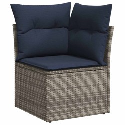Salon de jardin 4 pcs avec coussins gris résine tressée 