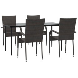 Ensemble à manger de jardin 5 pcs Marron Résine tressée 