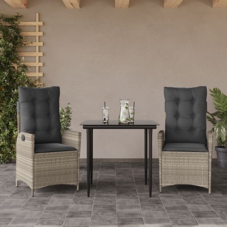 Ensemble à manger de jardin 3pcs coussins gris clair poly rotin 