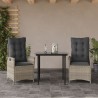 Ensemble à manger de jardin 3pcs coussins gris clair poly rotin 