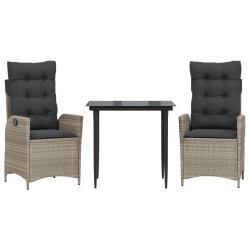 Ensemble à manger de jardin 3pcs coussins gris clair poly rotin 