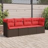 Salon de jardin 4 pcs avec coussins marron résine tressée 