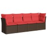 Salon de jardin 4 pcs avec coussins marron résine tressée 