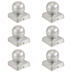 Bouchons de poteau 6 pcs Globe final Métal galvanisé 71x71 mm 
