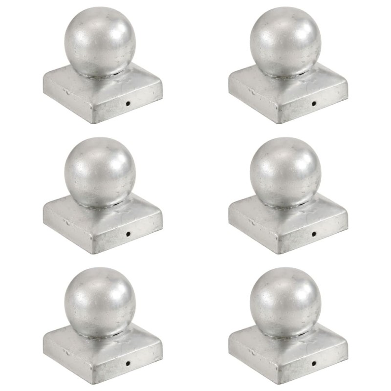 Bouchons de poteau 6 pcs Globe final Métal galvanisé 71x71 mm 