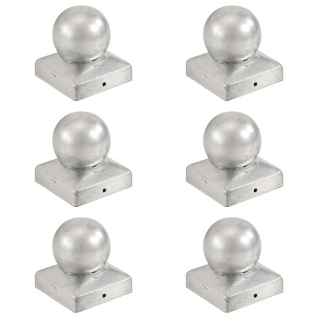 Bouchons de poteau 6 pcs Globe final Métal galvanisé 71x71 mm 