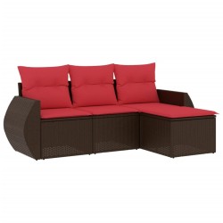 Salon de jardin 4 pcs avec coussins marron résine tressée 