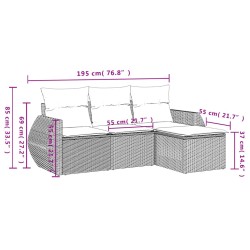 Salon de jardin 4 pcs avec coussins marron résine tressée 
