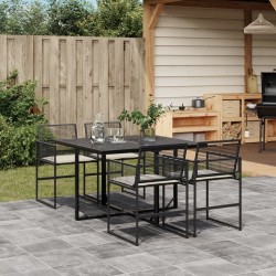Ensemble à manger de jardin coussins 5pcs noir résine tressée 