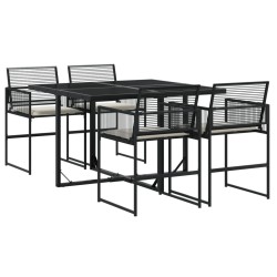 Ensemble à manger de jardin coussins 5pcs noir résine tressée 