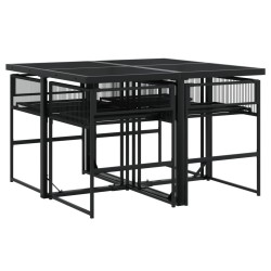 Ensemble à manger de jardin coussins 5pcs noir résine tressée 