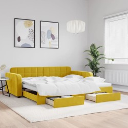 Lit de jour avec gigogne et tiroirs jaune 100x200 cm velours 