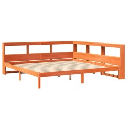 Lit bibliothèque sans matelas cire marron 200x200 cm pin massif 