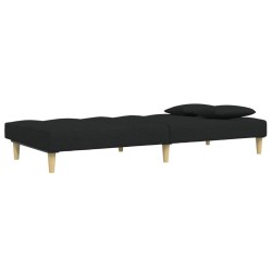 Canapé-lit à 2 places avec repose-pied noir tissu 
