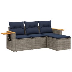 Salon de jardin 4 pcs avec coussins gris résine tressée 