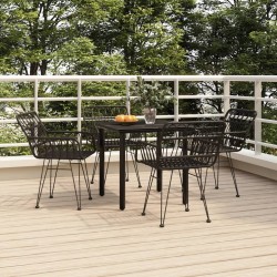 Ensemble à manger de jardin 5 pcs Noir Résine tressée 