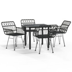 Ensemble à manger de jardin 5 pcs Noir Résine tressée 