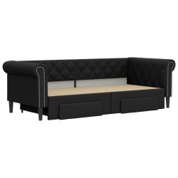 Lit de jour avec gigogne et tiroirs sans matelas noir 90x200 cm 