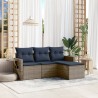 Salon de jardin 4 pcs avec coussins gris résine tressée 