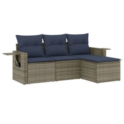 Salon de jardin 4 pcs avec coussins gris résine tressée 