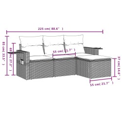 Salon de jardin 4 pcs avec coussins gris résine tressée 