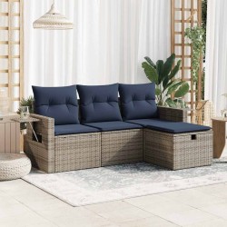 Salon de jardin 4 pcs avec coussins gris résine tressée 