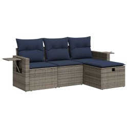 Salon de jardin 4 pcs avec coussins gris résine tressée 
