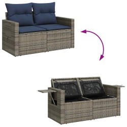 Salon de jardin 4 pcs avec coussins gris résine tressée 