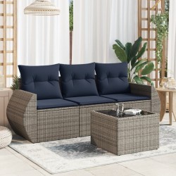 Salon de jardin 4 pcs avec coussins gris résine tressée 