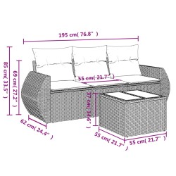 Salon de jardin 4 pcs avec coussins gris résine tressée 