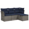 Salon de jardin 4 pcs avec coussins gris résine tressée 
