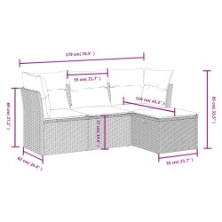 Salon de jardin 4 pcs avec coussins gris résine tressée 