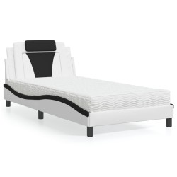 Lit avec matelas blanc et noir 100x200 cm similicuir 