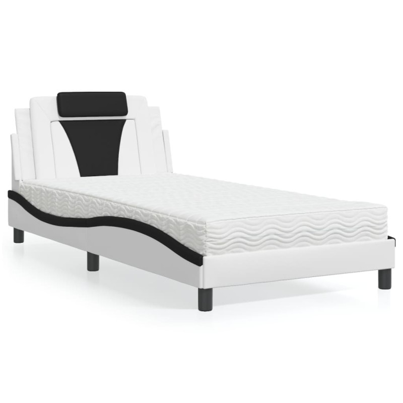 Lit avec matelas blanc et noir 100x200 cm similicuir 