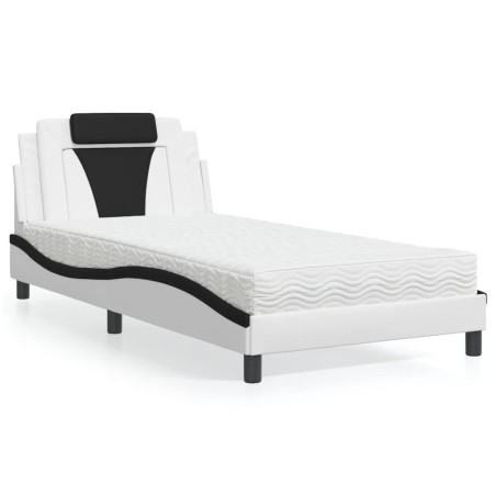 Lit avec matelas blanc et noir 100x200 cm similicuir 