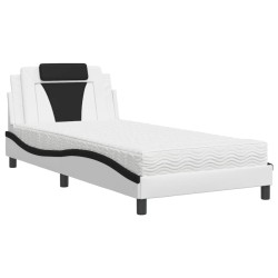 Lit avec matelas blanc et noir 100x200 cm similicuir 