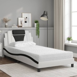 Lit avec matelas blanc et noir 100x200 cm similicuir 