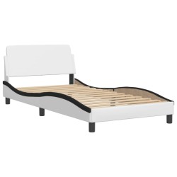 Lit avec matelas blanc et noir 100x200 cm similicuir 
