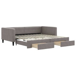 Lit de jour avec gigogne et tiroirs taupe 100x200 cm tissu 