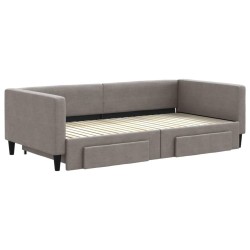 Lit de jour avec gigogne et tiroirs taupe 100x200 cm tissu 