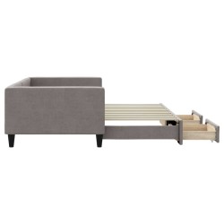 Lit de jour avec gigogne et tiroirs taupe 100x200 cm tissu 