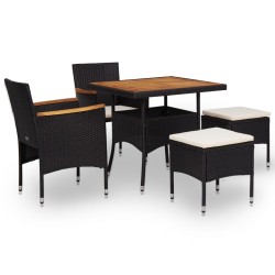 Mobilier d'extérieur 5 pcs Noir Résine tressée et bois d'acacia 