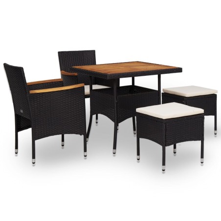 Mobilier d'extérieur 5 pcs Noir Résine tressée et bois d'acacia 