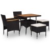 Mobilier d'extérieur 5 pcs Noir Résine tressée et bois d'acacia 