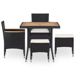 Mobilier d'extérieur 5 pcs Noir Résine tressée et bois d'acacia 